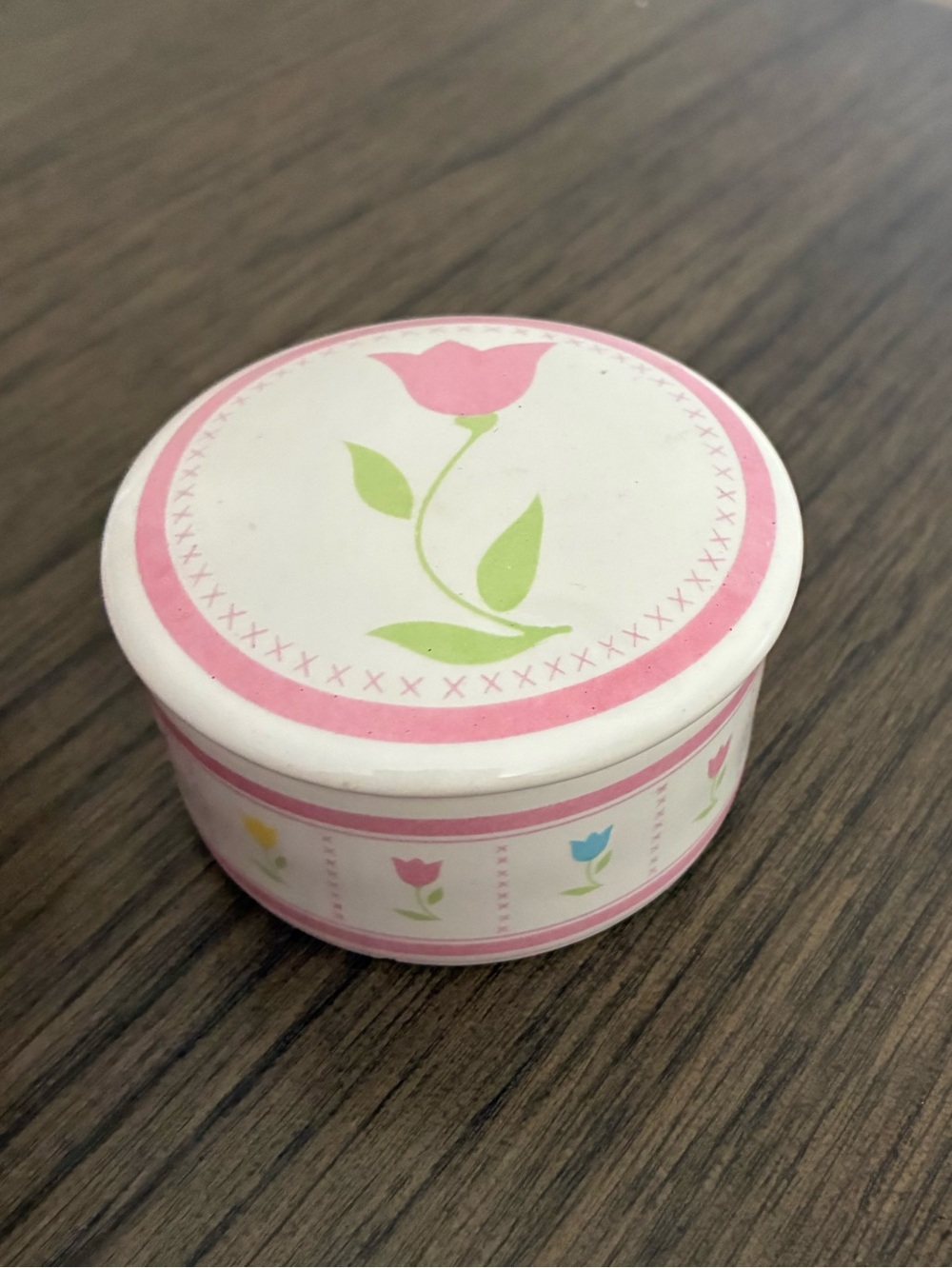 Pink Floral Round Decorative Trinket Box